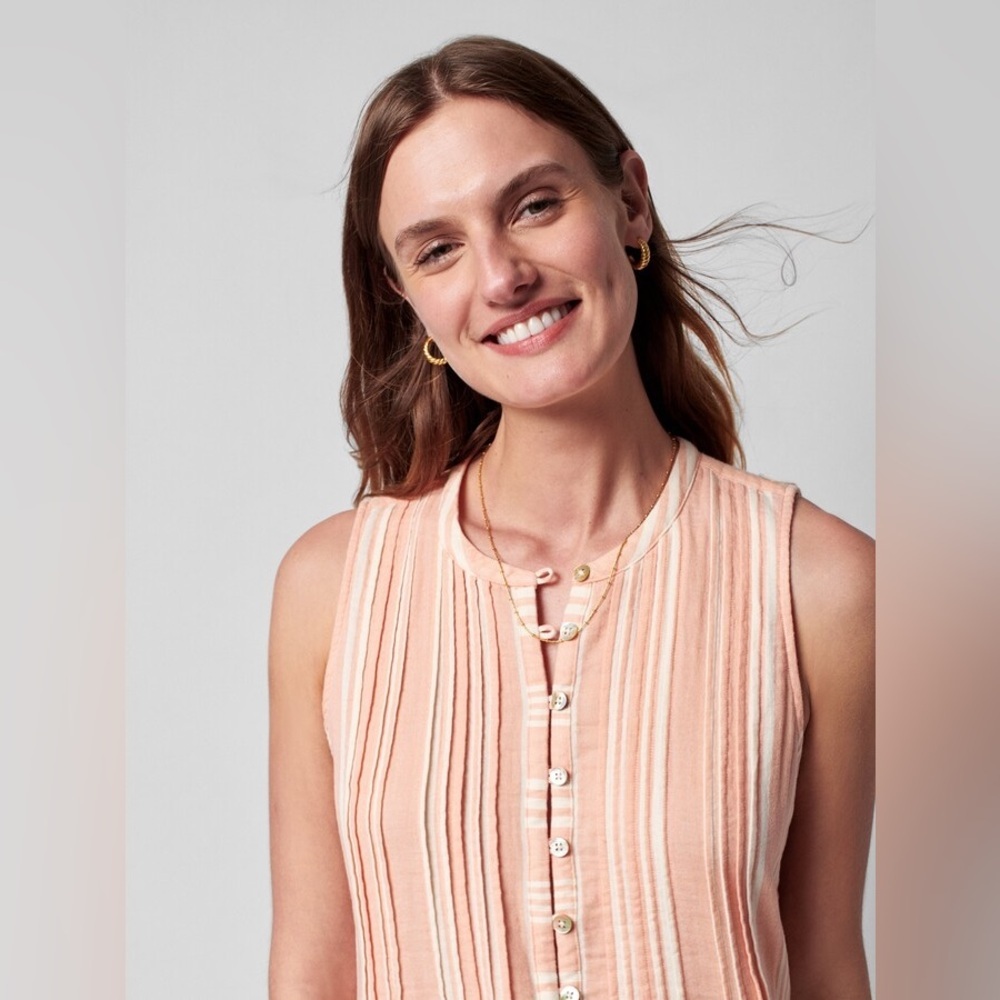 Faherty Dream Cotton Gauze Isha Dress in Sepia Neutral Stripe - Size XS - Picture 4 of 10